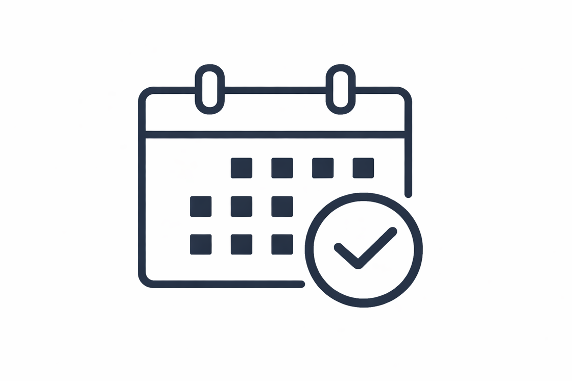 Calendar icon with a check mark on a white background